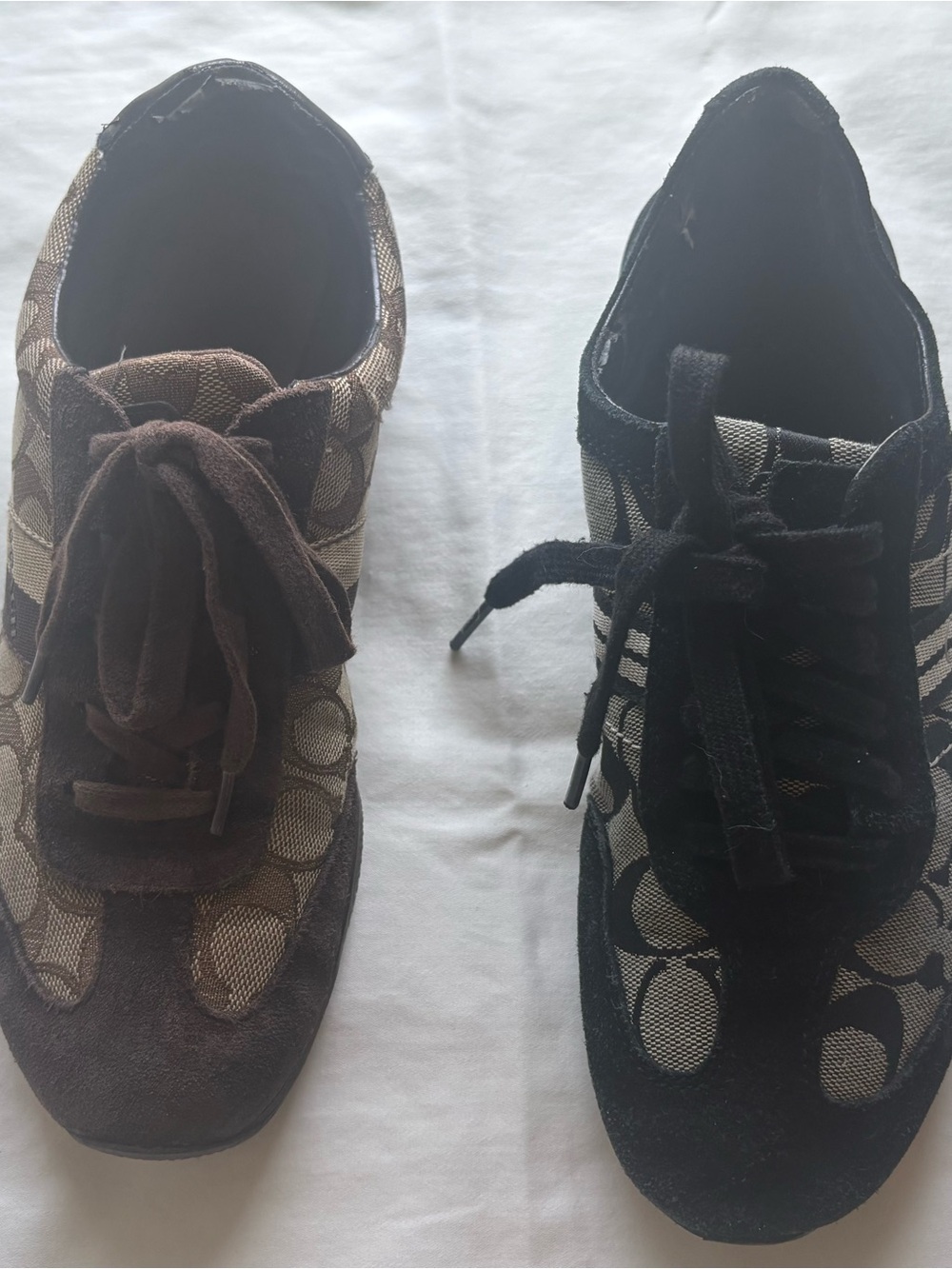 2 Pairs of Coach Logo Print Lace-Up Sneakers in Brown and Black